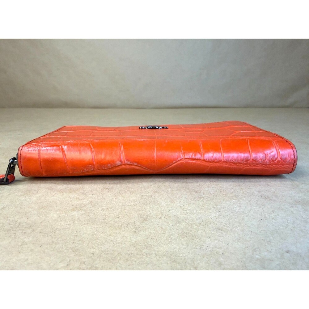 Coach Embossed Orange Coral Croc Accordion Zip Around Wallet Clutch Style 58048 - Picture 14 of 17